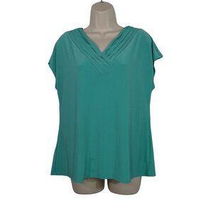 Cato Green V-Neck Top Pullover Women Size L Short Sleeve Casual Work